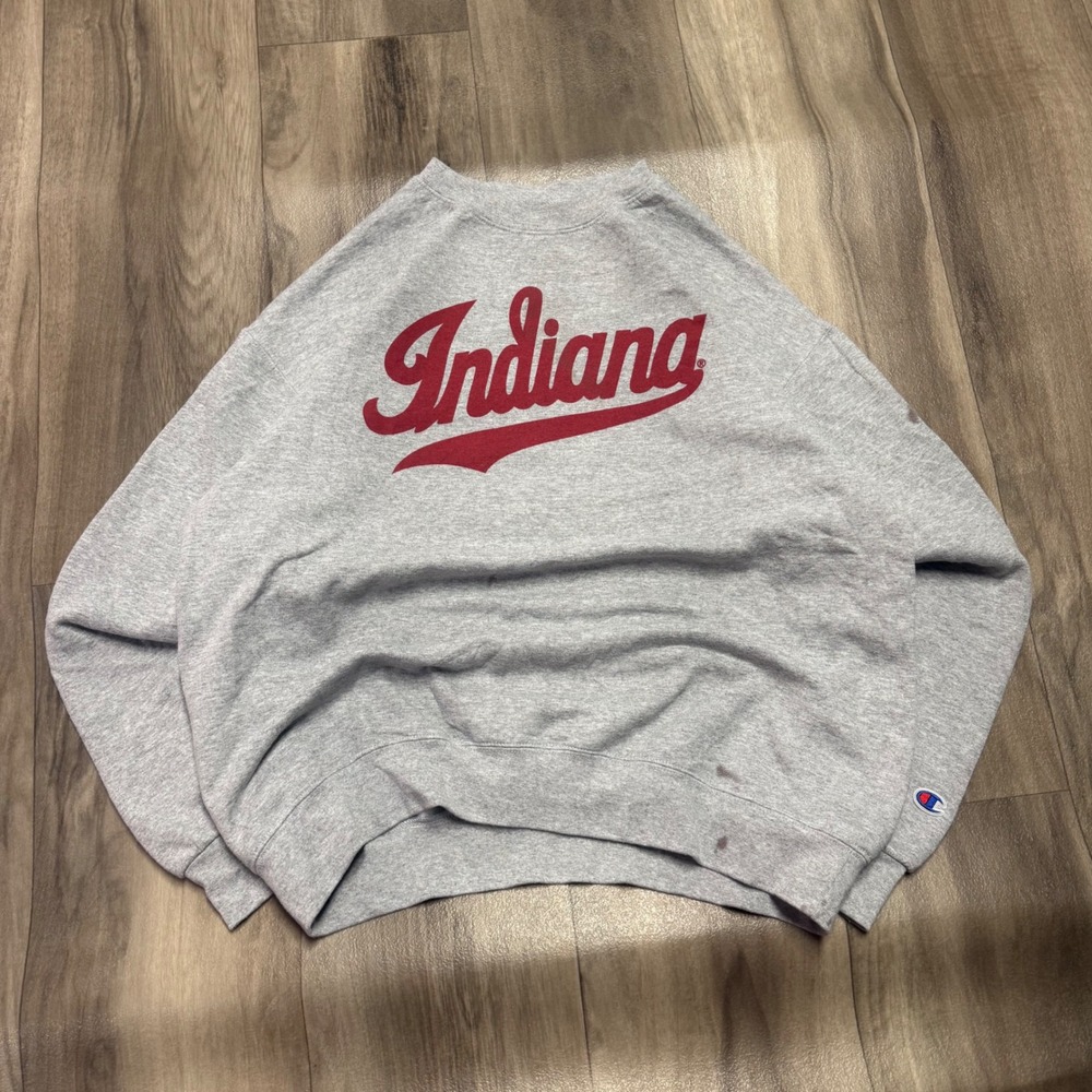 Champion Indiana University Hoosiers Sweatshirt Gray Red Script Large 1422